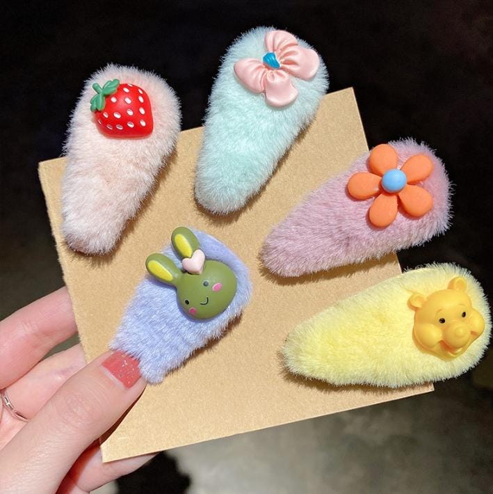 4 Pcs (2 Pairs) Multicolor Plush Fluffy Faux Baby Hair Pins