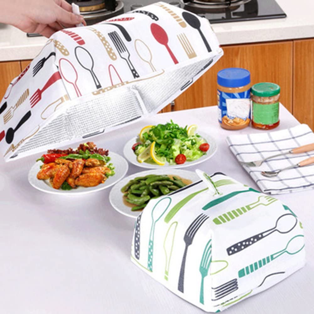 Pack of 3 Kitchen Utensils, Fry Strainer 5.5 inches, 2PC Foldable Food Covers, Glass 2 pieces of Salt And Pepper