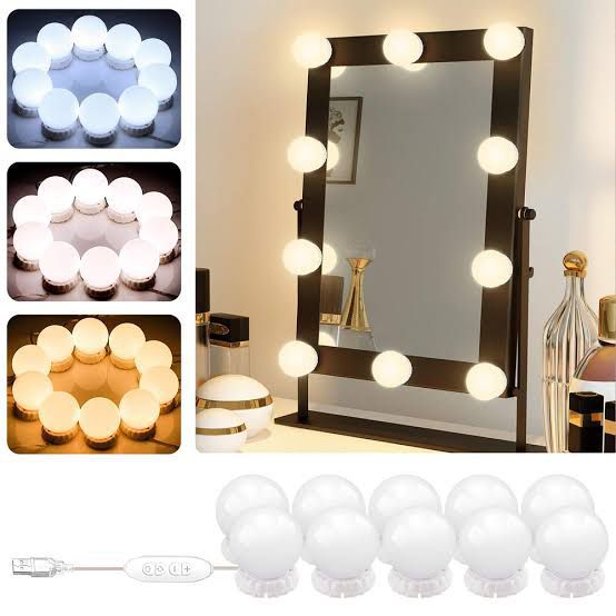 USB Vanity Mirror Light Strip – 10 LED Bulbs, 3 Light Modes