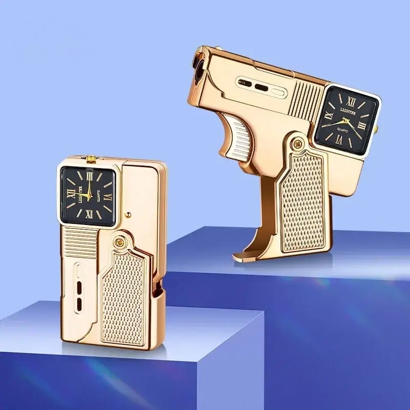 Folding Gun Lighter with Dial Watch – Stylish Dual-Function Set