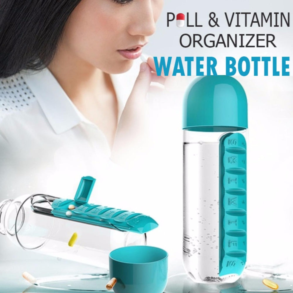 Pill & Vitamin Organizer Water Bottle – Daily Hydration & Medicine Companion