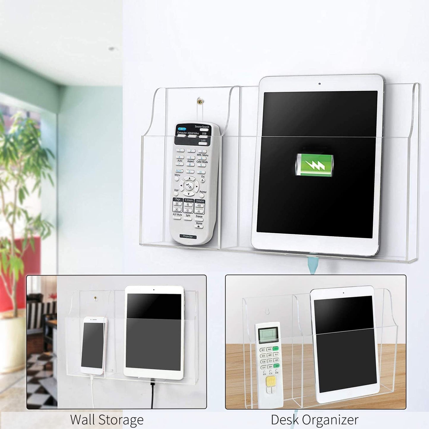 iPad/Mobile Wall-Mounted Organizer Box – 2-Hole Holder for Devices & Charging Stations