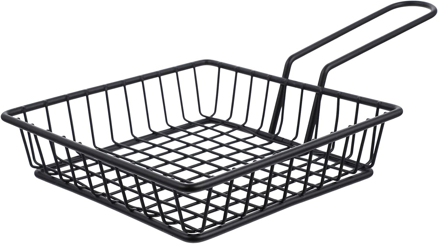 Stainless Steel Deep Fry Basket Wire Mesh French Chip Frying Serving Food Presentation Tableware with Handle for Chips Onion Rings Chicken Wing Square