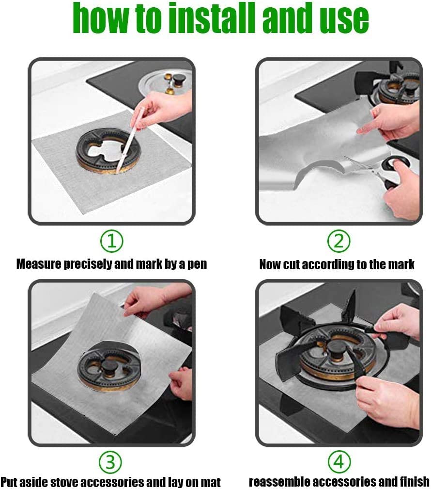 Reusable Stove Protectors, Gas Burner Cover, Aluminum Liner, Stove Mat, Cookware Cleaning Liner - 4 Pcs