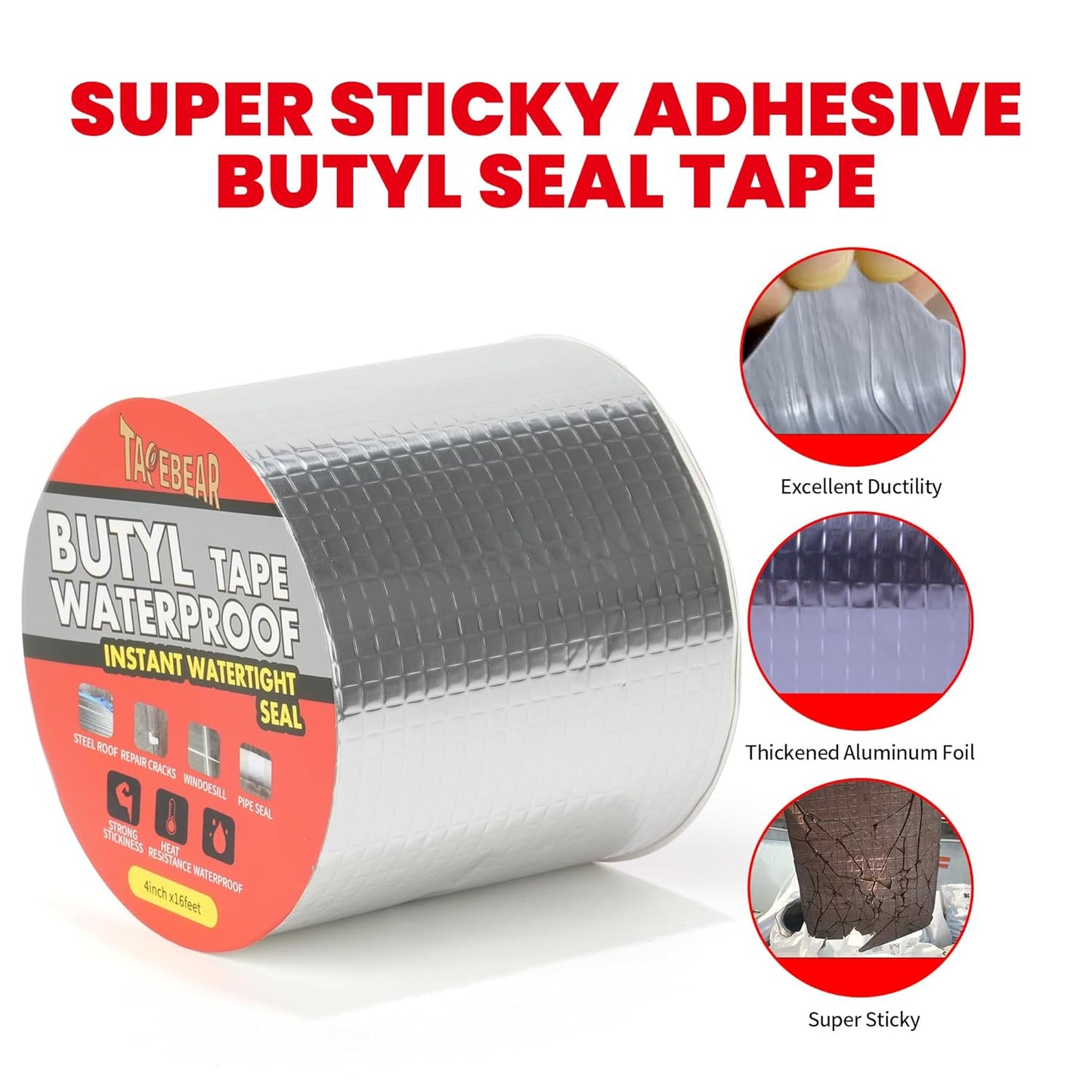 Aluminum Foil Butyl Rubber Tapes Self Adhesive Waterproof Tape