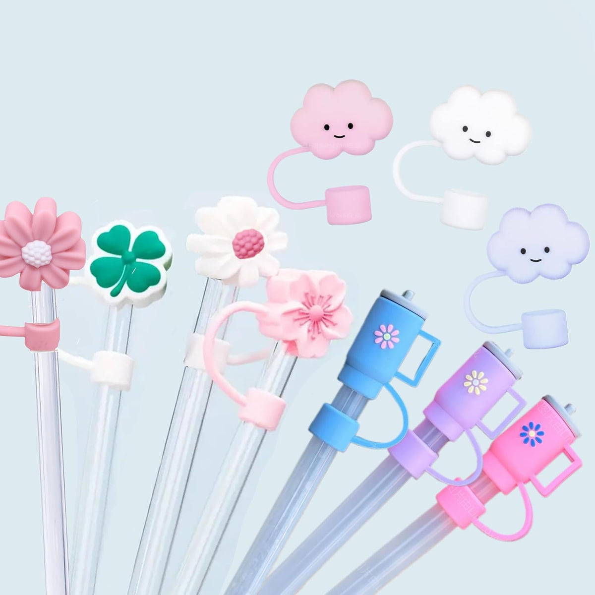 🌸 Cute Silicone Straw Caps – Pack of 5 🎀