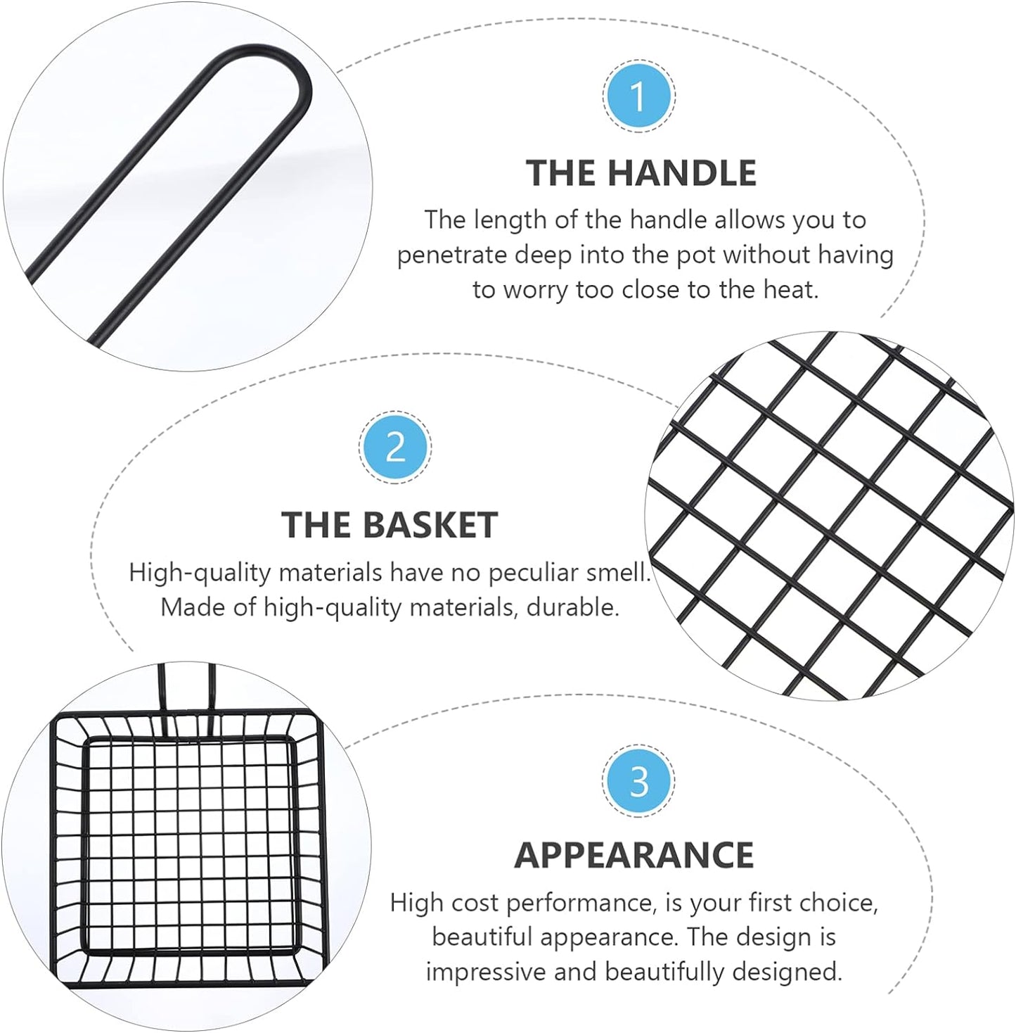 Stainless Steel Deep Fry Basket Wire Mesh French Chip Frying Serving Food Presentation Tableware with Handle for Chips Onion Rings Chicken Wing Square