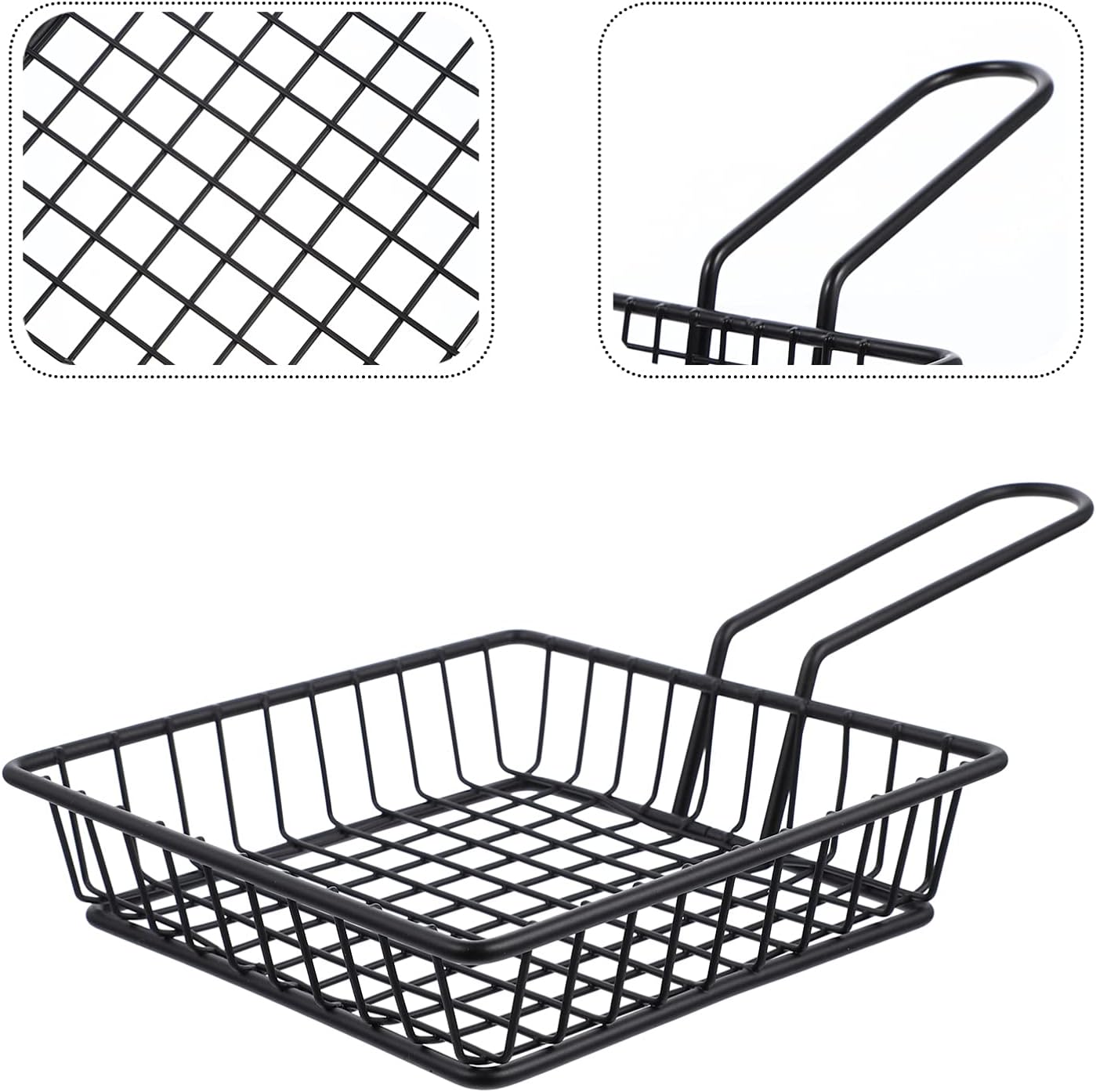 Stainless Steel Deep Fry Basket Wire Mesh French Chip Frying Serving Food Presentation Tableware with Handle for Chips Onion Rings Chicken Wing Square