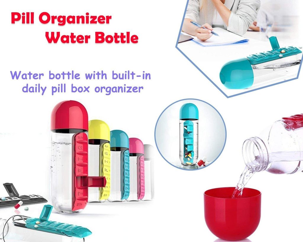 Pill & Vitamin Organizer Water Bottle – Daily Hydration & Medicine Companion