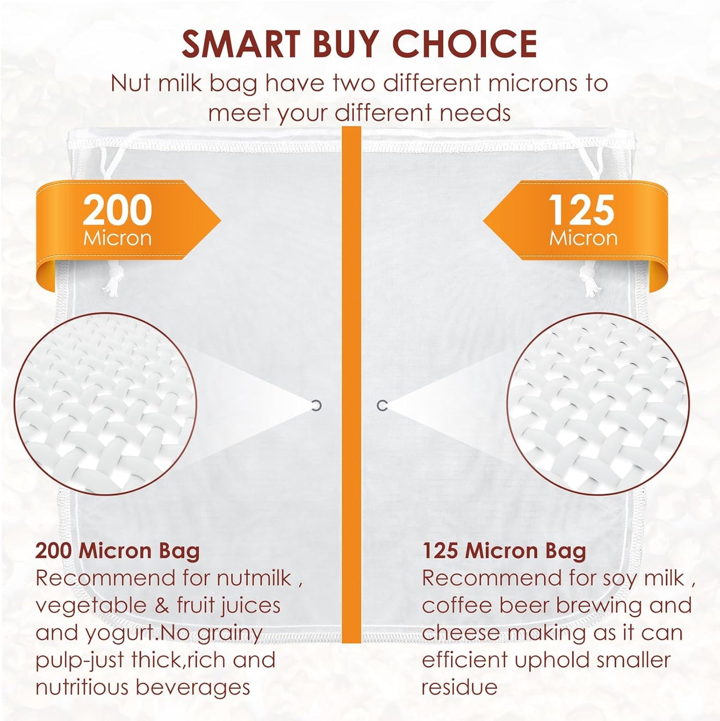 Pack 4Pc - Organic Nut Milk Bag - Medium 30x30cm Reusable All Purpose Food Strainer for Almond Milk, Juice, Cheese, Greek Yogurt