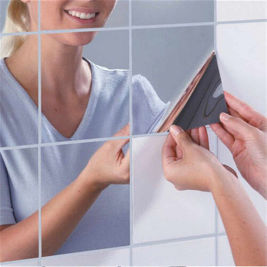 12pcs Square Mirror Tile Adhesive DIY Wall Sticker 15cmx15cm