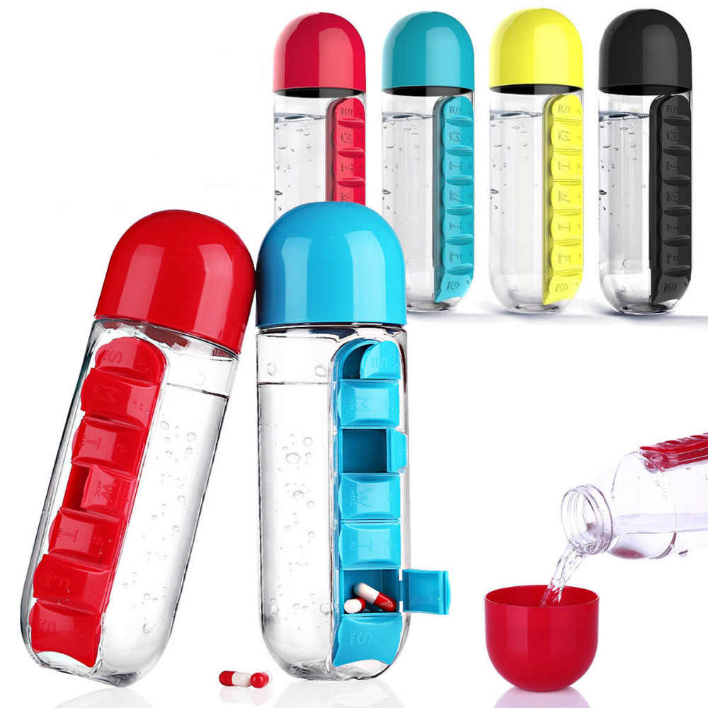Pill & Vitamin Organizer Water Bottle – Daily Hydration & Medicine Companion