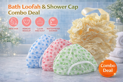 Glow & Protect Combo – Body Scrub Loofah with Waterproof Shower Caps
