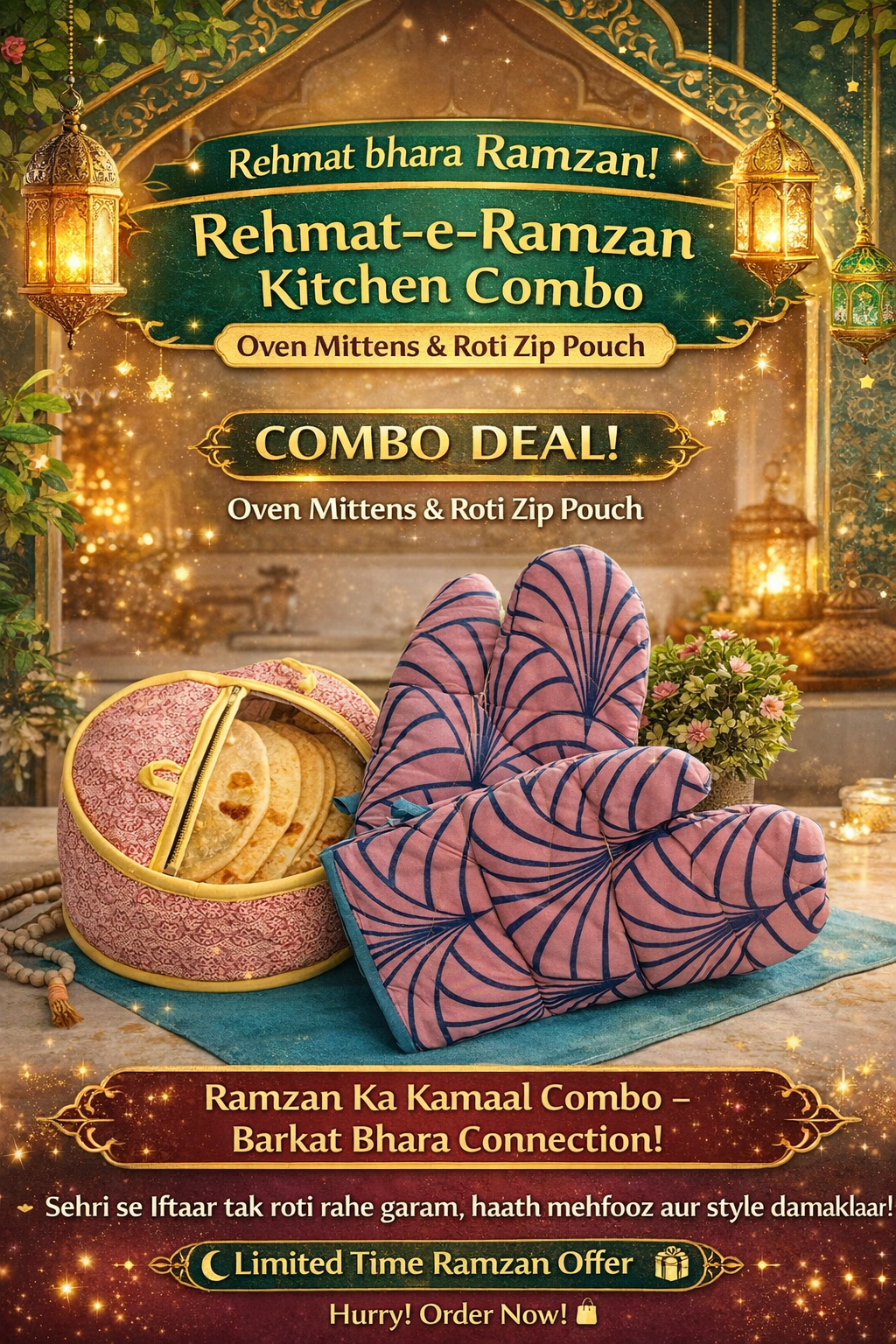 Rehmat-e-Ramzan Kitchen Deal – Oven Mittens & Roti Zip Pouch