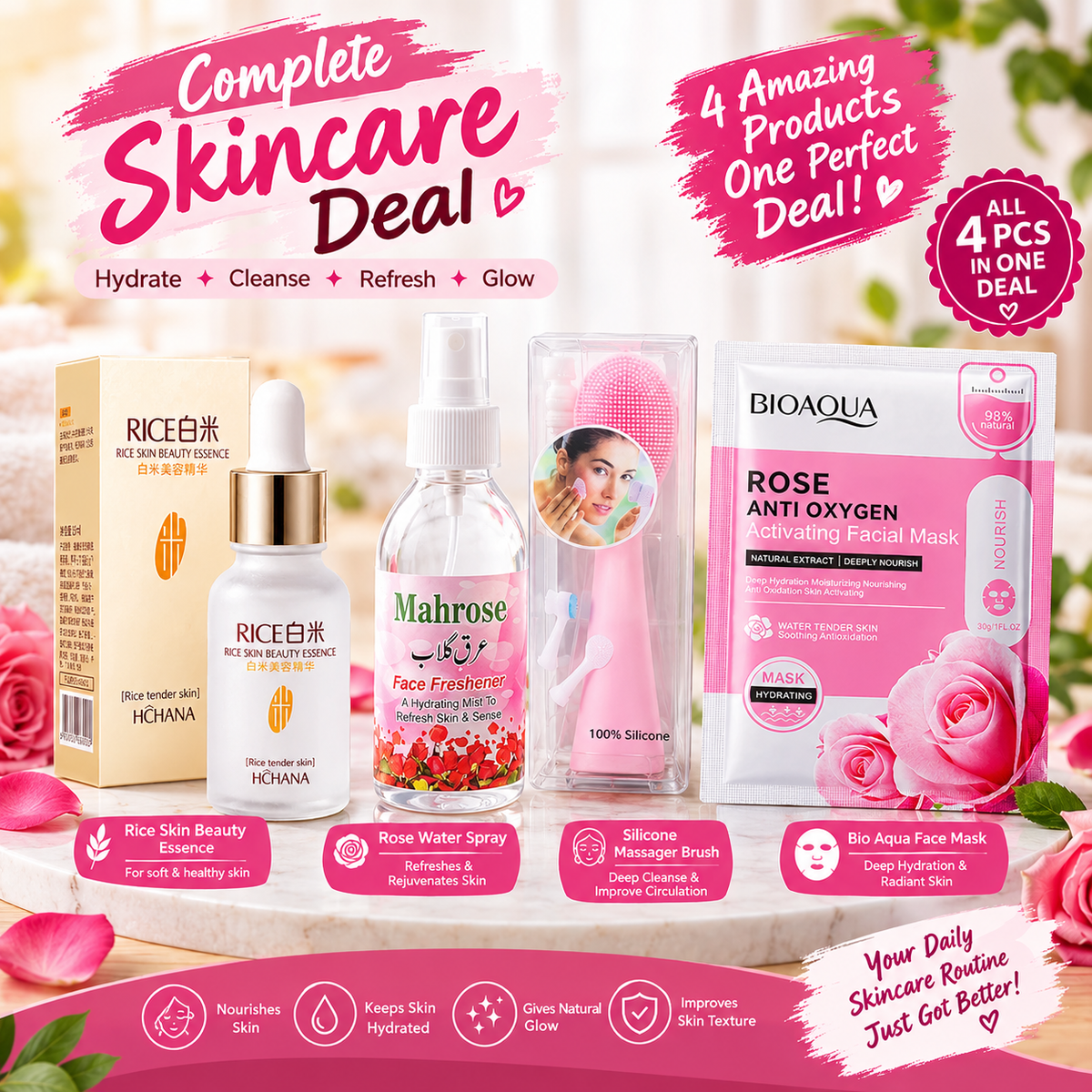 🌸 Glow & Refresh Skincare Combo 4I in 1🌹