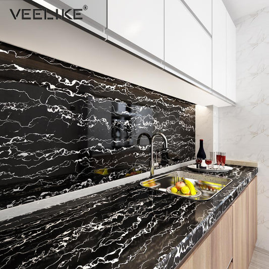 Self-Adhesive Marble Textured Wall Paper-Black (Pack of 2pcs)