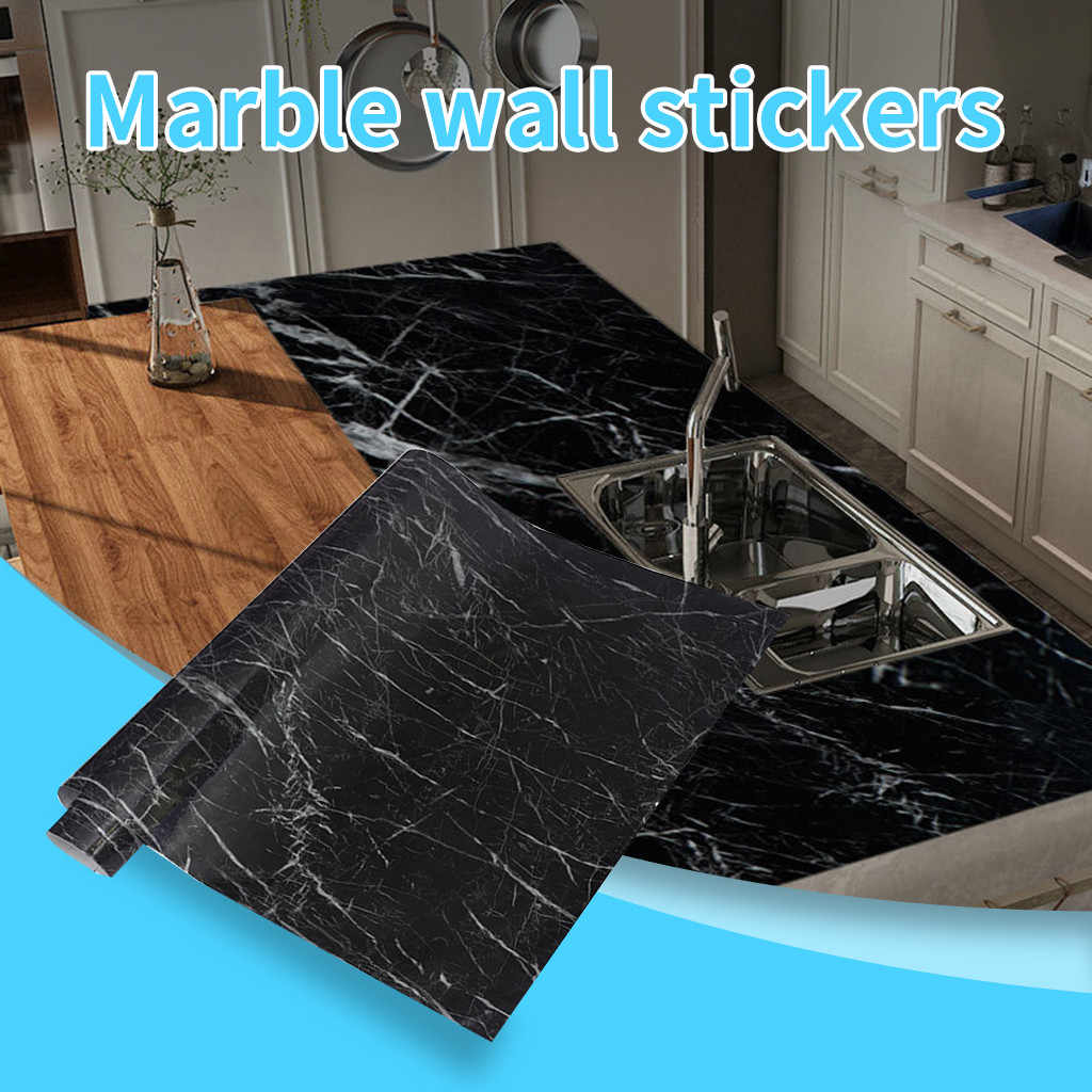 Self-Adhesive Marble Textured Wall Paper-Black (Pack of 2pcs)