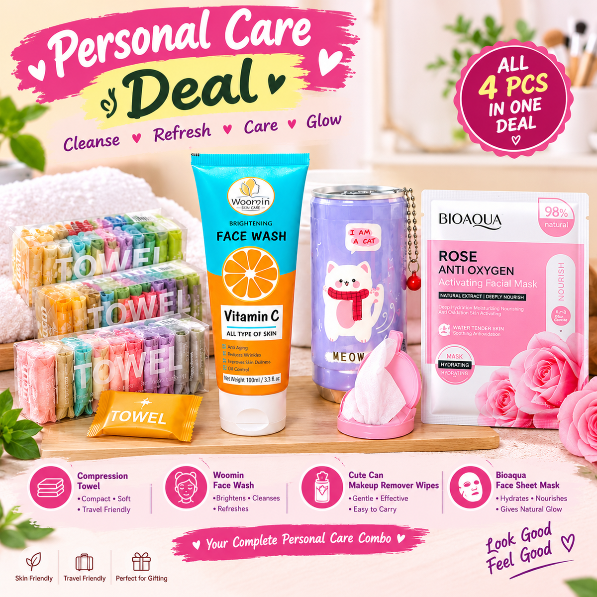 🌸 Personal Care Essentials Combo – 4 Pcs Deal 💖