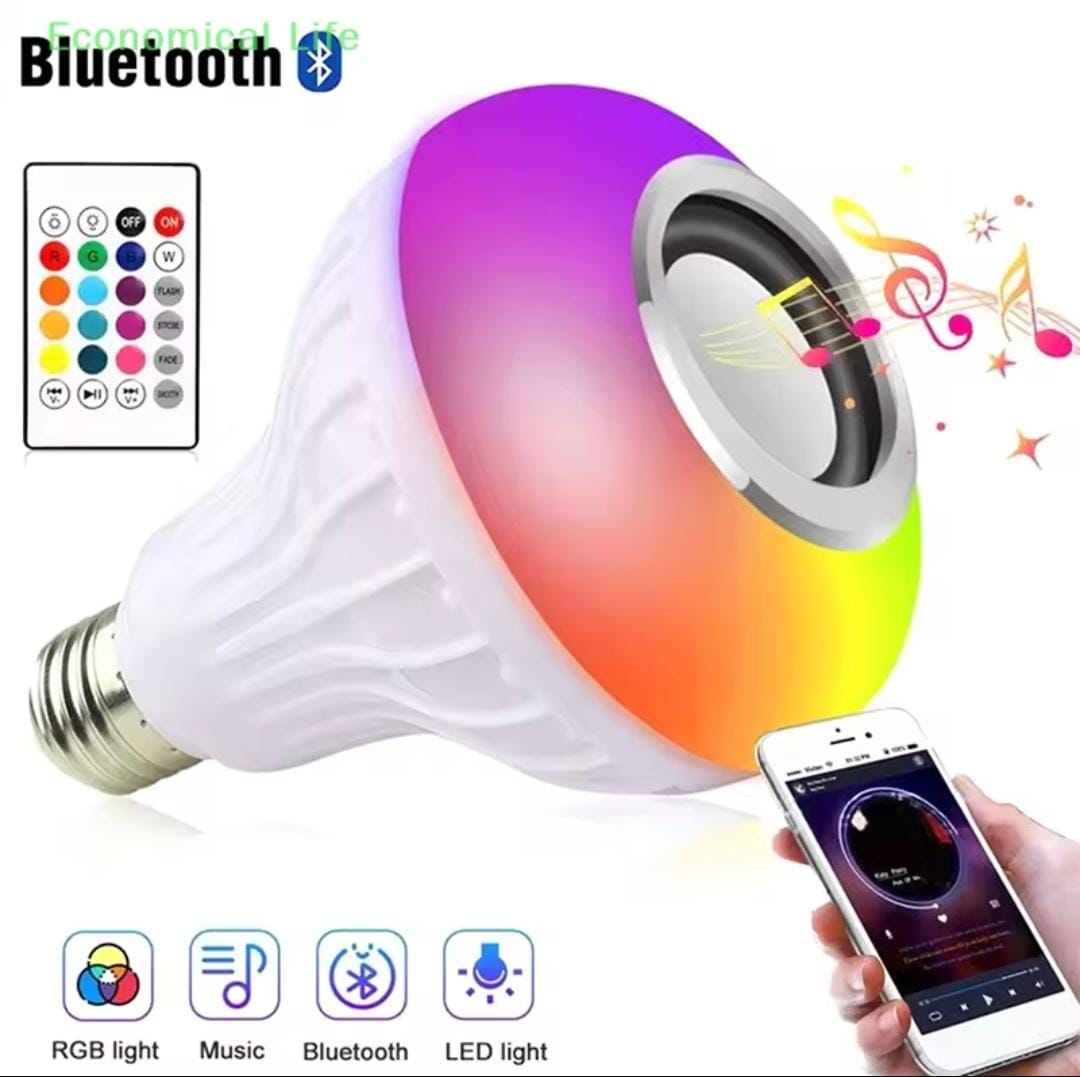 RGB Bluetooth Music Bulb – 12W LED with Remote & Speaker