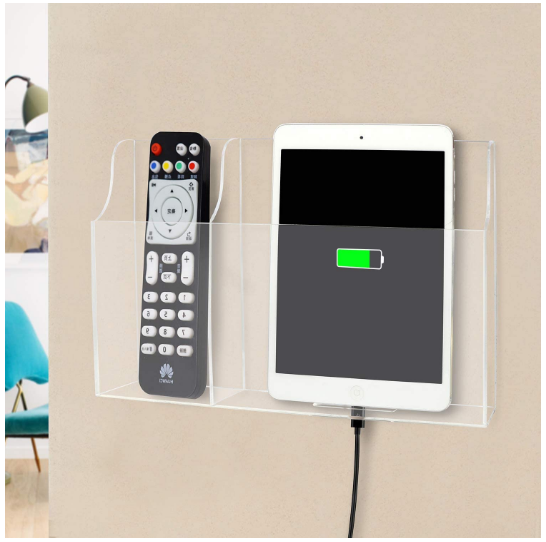 iPad/Mobile Wall-Mounted Organizer Box – 2-Hole Holder for Devices & Charging Stations