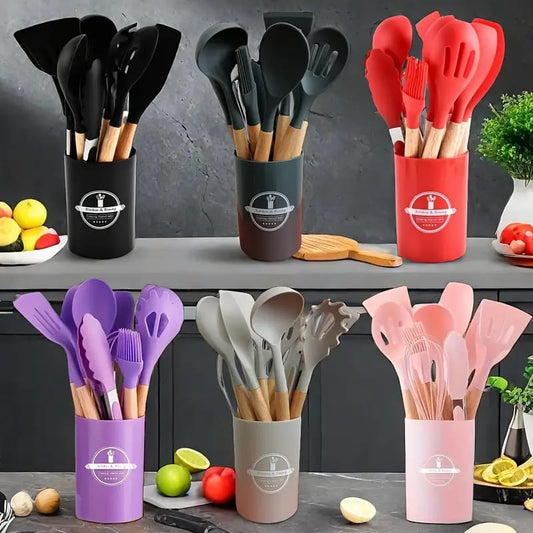 12-Piece Silicone Kitchen Utensil Set – Heat-Resistant & Non-Stick (Random Colors)