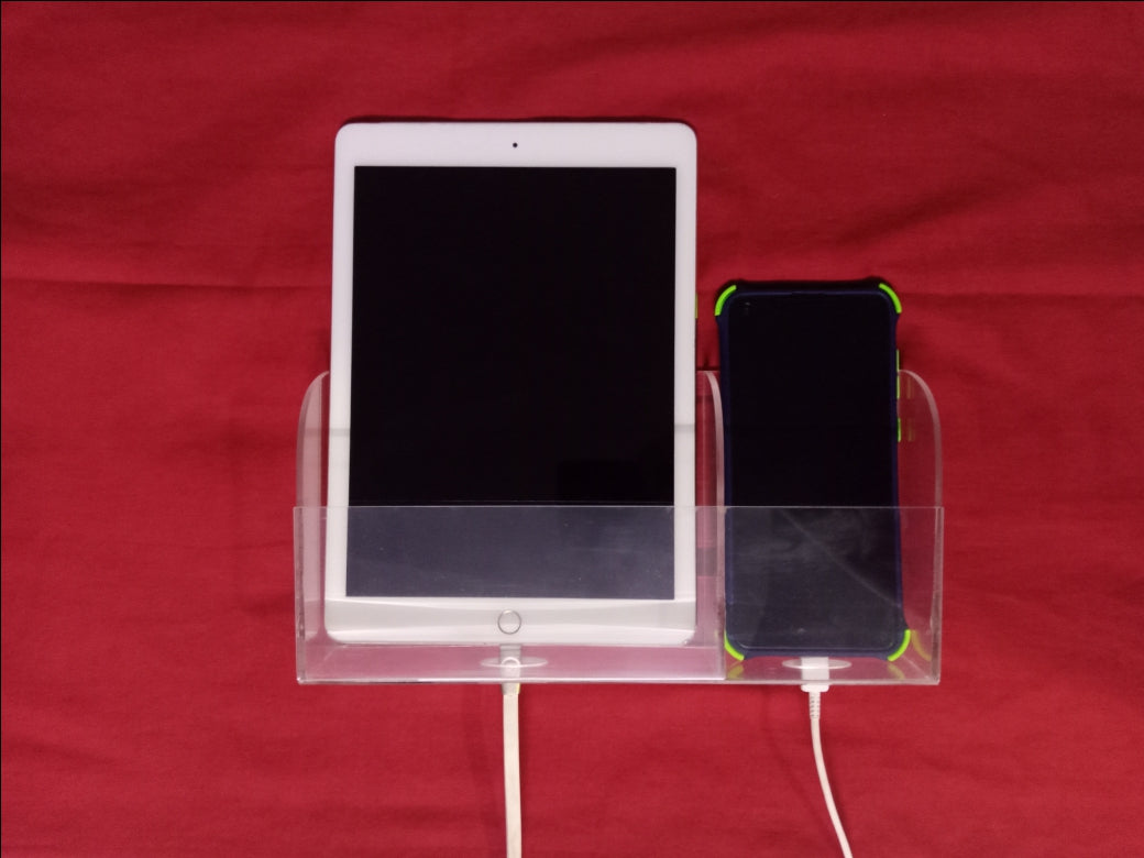 iPad/Mobile Wall-Mounted Organizer Box – 2-Hole Holder for Devices & Charging Stations