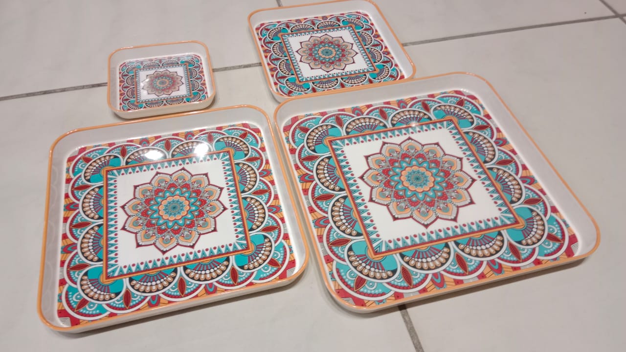 Square Shaped Melamine Serving Trays-4sizes