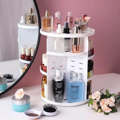 360 Degree Rotating Cosmetic Box Makeup Organizer Desktop Rack Round Plastic Container Bathroom Storage Shelf Room Organizer