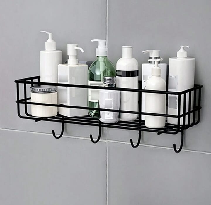 Wall Storage Rack Aluminum Rack With Hook Shelf for Bathroom Bathtub Kitchen