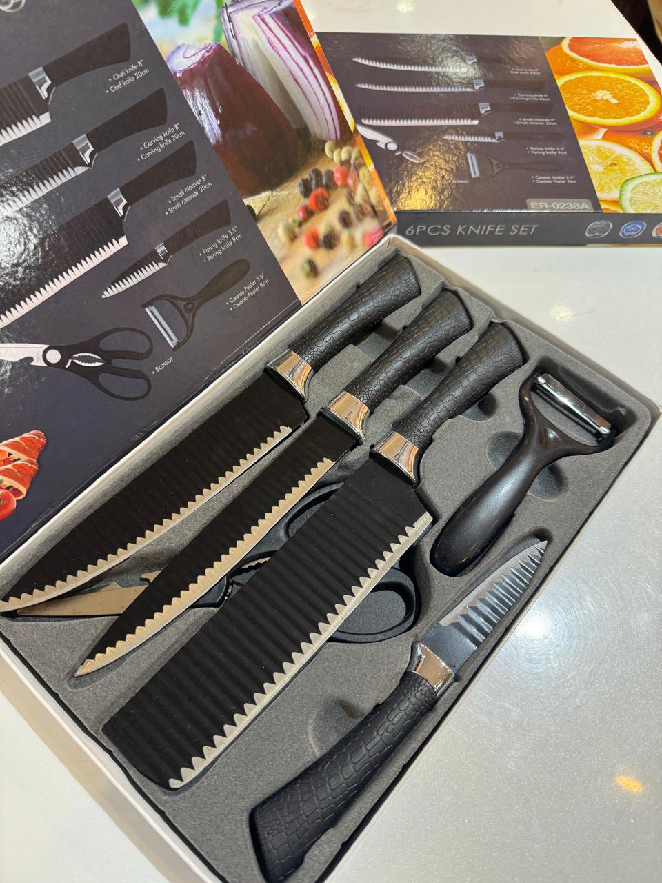 6 Pcs Non-Stick Kitchen Knife Set – Super Sharp High Carbon Blades for Chefs & Home Use