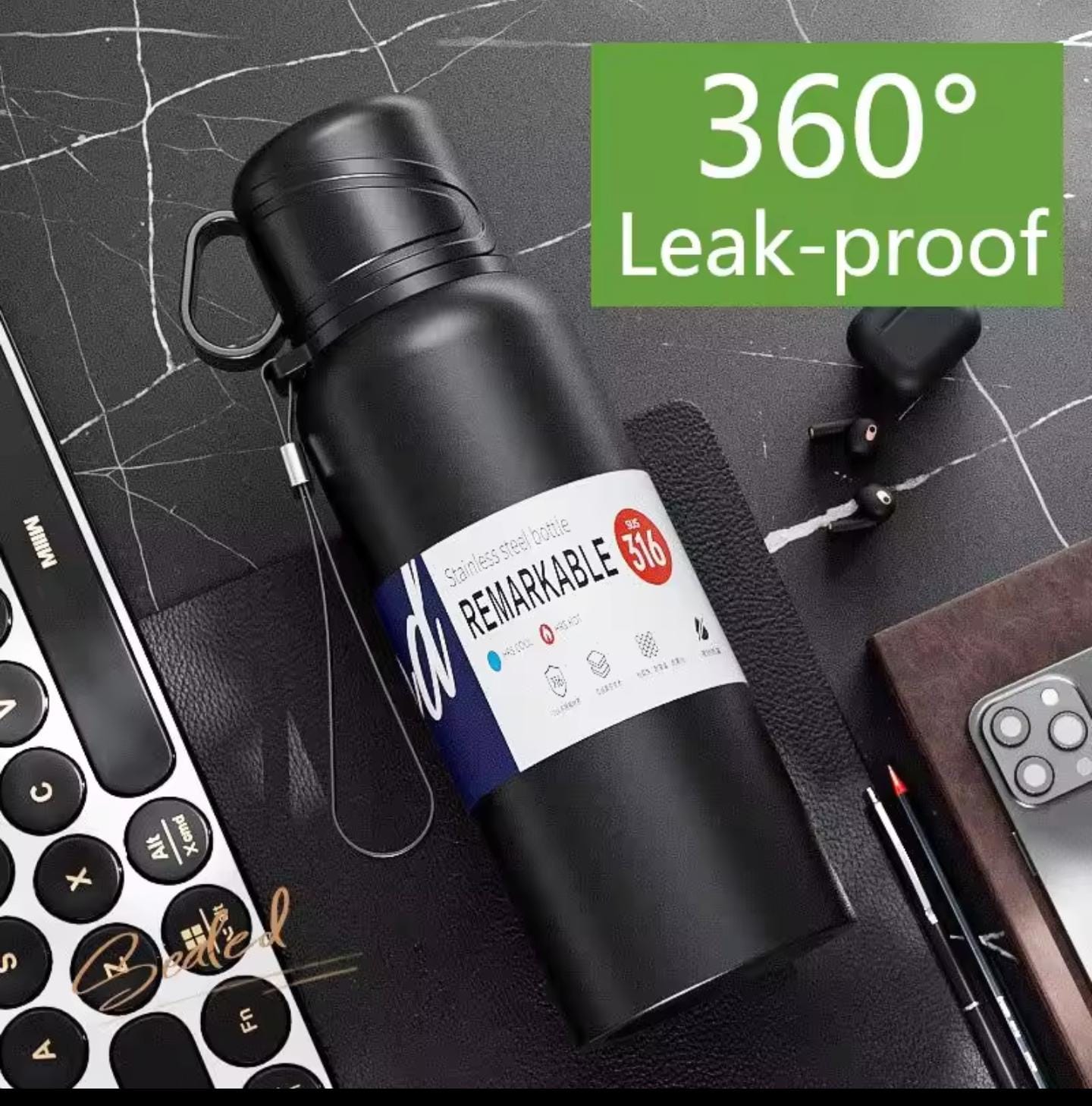 High Quality 316 Stainless Steel Vacuum Insulated Thermal Bottle Flask, Leakproof BPA Free Coffee Tea Sports Bottle for Travel to Keep Drinks Hot & Cold, Best Quality 316 SUS