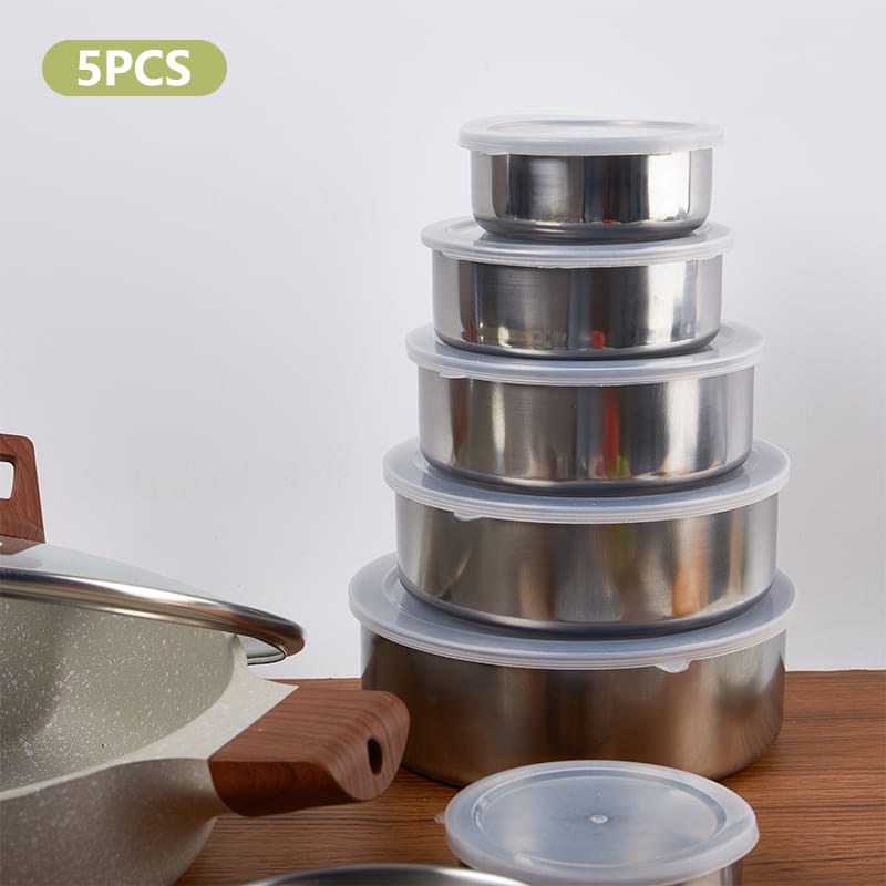 5 Pieces Stainless Steel Food Container Storage Mixing Bowl Set