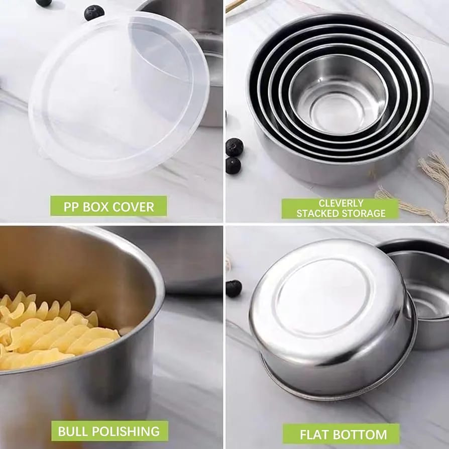 5 Pieces Stainless Steel Food Container Storage Mixing Bowl Set