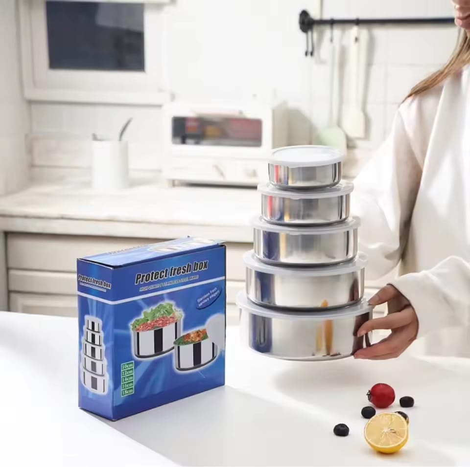 5 Pieces Stainless Steel Food Container Storage Mixing Bowl Set