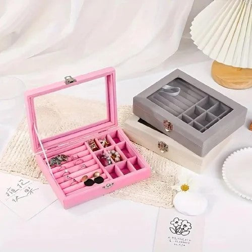 💎 Elegant Velvet Glass Jewellery Box 💎