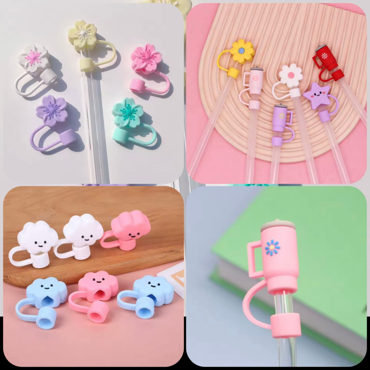 🌸 Cute Silicone Straw Caps – Pack of 5 🎀