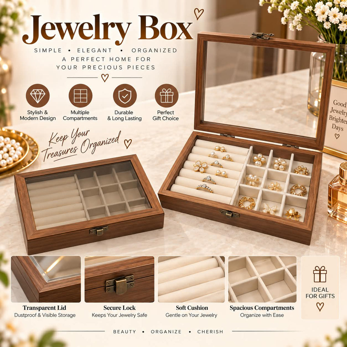 💍 Wooden Jewellery Box – Elegant & Stylish Storage ✨