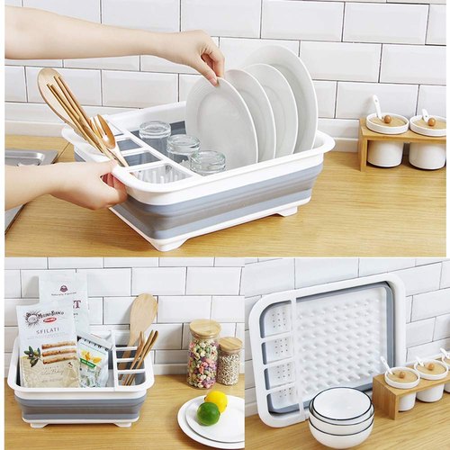 Basin Basket Dish Rack Kitchen Folding Silicone Dish Washing Drainer