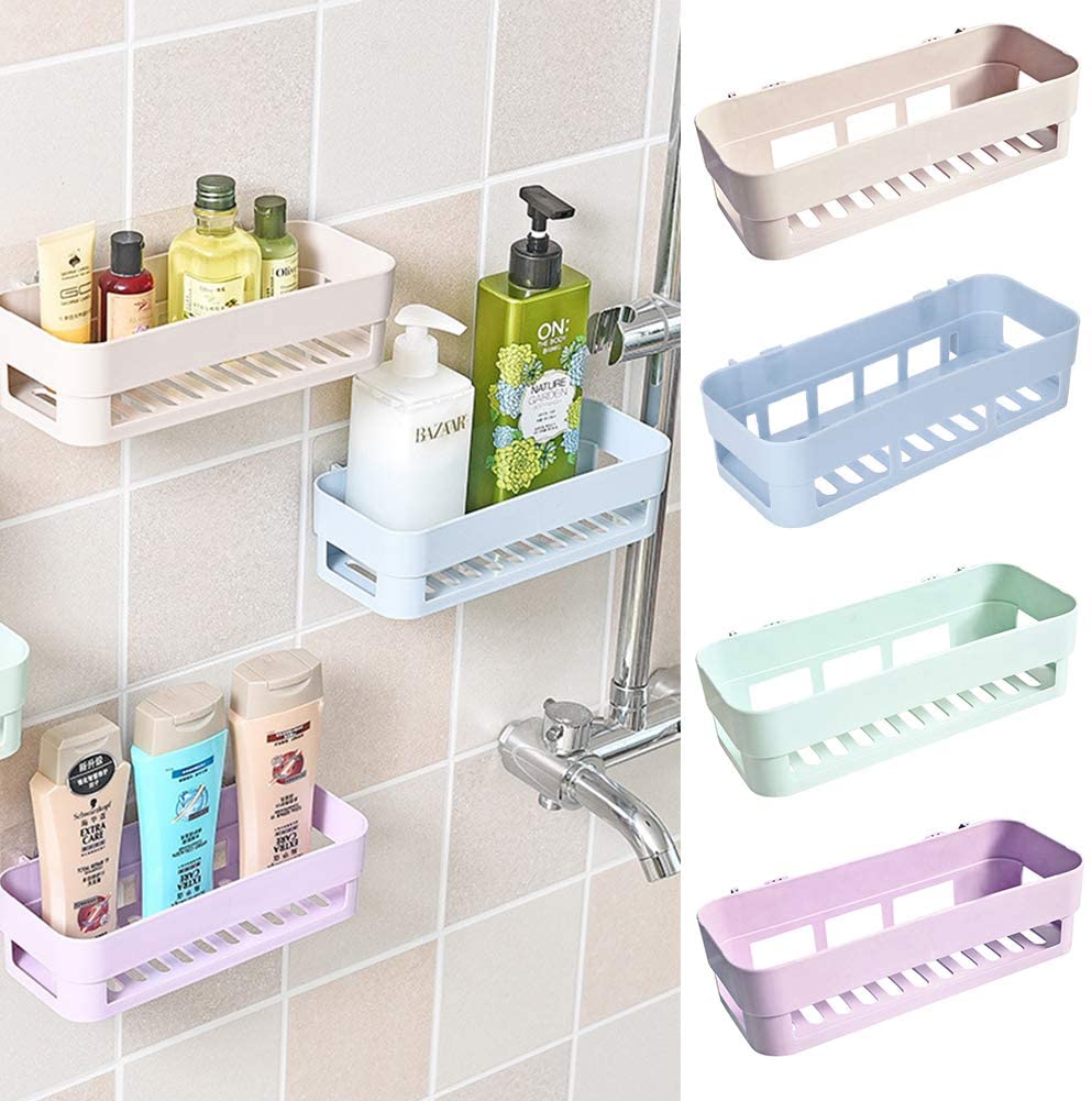 Plastic Shower Caddy Bathroom Shampoo Holder Kitchen Storage Rack Wall Mount Storage Rack Shelf - Mashkoor.pk