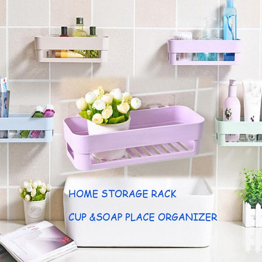 Plastic Shower Caddy Bathroom Shampoo Holder Kitchen Storage Rack Wall Mount Storage Rack Shelf - Mashkoor.pk