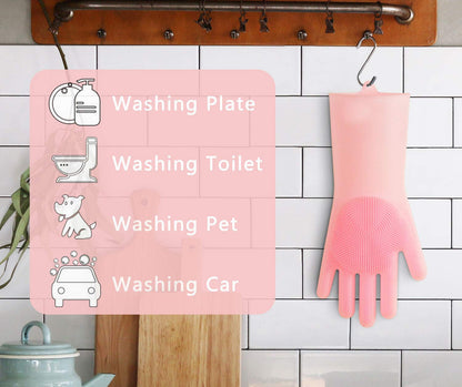 1 Pair (2PCS )Magic Silicone Scrubbing Gloves, Scrub Cleaning Gloves with Scrubber for Dishwashing